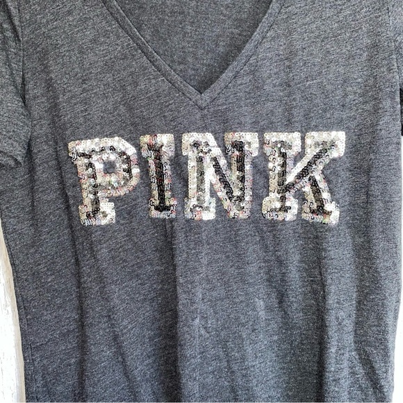 PINK Grey Sequin Logo Tee - Picture 2 of 5
